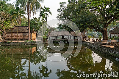 Nhat Tien bridge in Thay Pagoda, one of the oldest Buddhist pagodas in Vietnam, in Quoc Oai district, Hanoi Stock Photo
