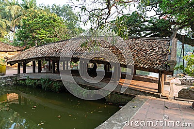 Nhat Tien bridge in Thay Pagoda, one of the oldest Buddhist pagodas in Vietnam, in Quoc Oai district, Hanoi Stock Photo