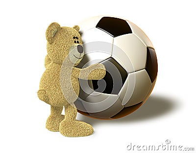 Nhi Bear hugs a big Soccer Ball Stock Photo