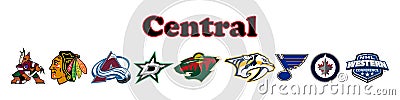 NHL. Central Division. Arizona Coyotes, Chicago Blackhawks, Colorado Avalanche, Dallas Stars, Minnesota Wild, Nashville Predators Vector Illustration