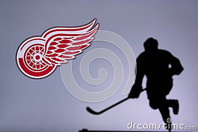 NHL Hockey Concept photo. silhouette of profesiional NHL hockey player Editorial Stock Photo