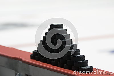 NHL Hockey Pucks Editorial Stock Photo