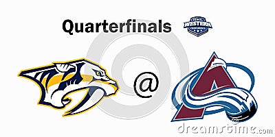 NHL. National hockey league. Stanley Cup playoffs 2022. Western conference, quarterfinals. Ð¡olorado avalanche, Nashville Vector Illustration