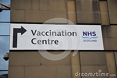 NHS Scotland Vaccination Centre sign on wall Editorial Stock Photo