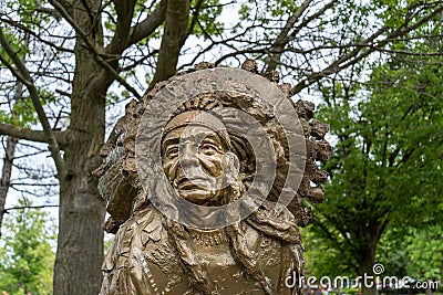 Detail of statue of Chief Clinton Rickard by Heinz Gaugel Editorial Stock Photo