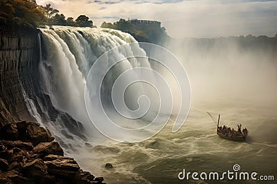 Niagara Falls, Ontario, Canada. Autumn landscape of Niagara Falls, Horseshoe Fall, Niagara Gorge, and boat in mist, Niagara Falls Stock Photo