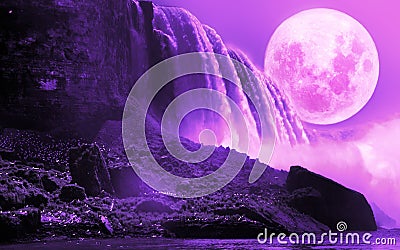 Niagara Falls Under Violet Moon Stock Photo