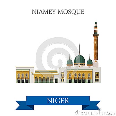 Niamey Mosque in Niger Flat cartoon historic vecto Vector Illustration