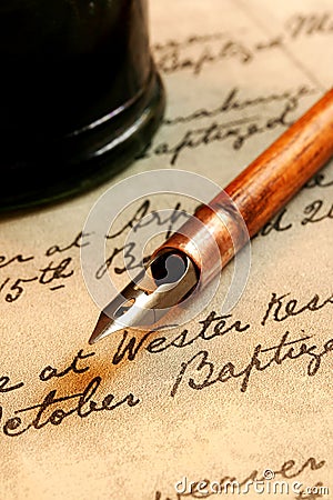 Nib Pen and Inkwell Stock Photo