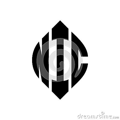 NIC circle letter logo design with circle and ellipse shape. NIC ellipse letters with typographic style. The three initials form a Vector Illustration