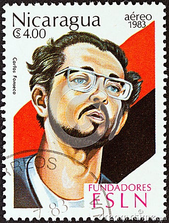 NICARAGUA - CIRCA 1983: A stamp printed in Nicaragua shows Carlos Fonseca, circa 1983. Editorial Stock Photo