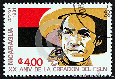 NICARAGUA - CIRCA 1981: A stamp printed in Nicaragua shows Sandinista guerrilla, circa 1981. Editorial Stock Photo