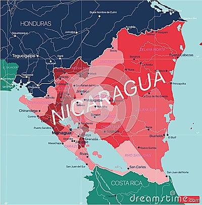 Nicaragua country detailed editable map Vector Illustration