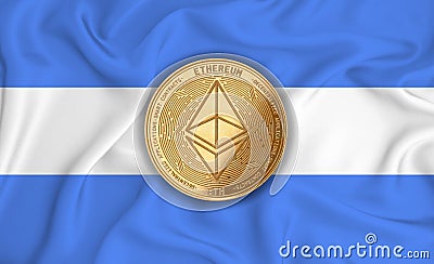 Nicaragua flag ethereum gold coin on flag background. The concept of blockchain bitcoin currency decentralization in the Editorial Stock Photo