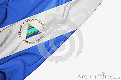 Nicaragua flag of fabric with copyspace for your text on white background Stock Photo