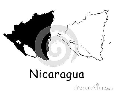 Nicaragua Country Map. Black silhouette and outline isolated on white background. EPS Vector Vector Illustration