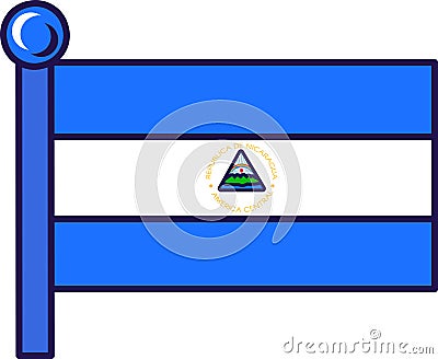 Nicaragua republic nation flag on flagpole vector Vector Illustration