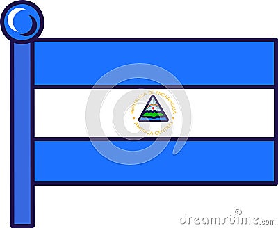 Nicaragua republic nation flag on flagpole vector Cartoon Illustration