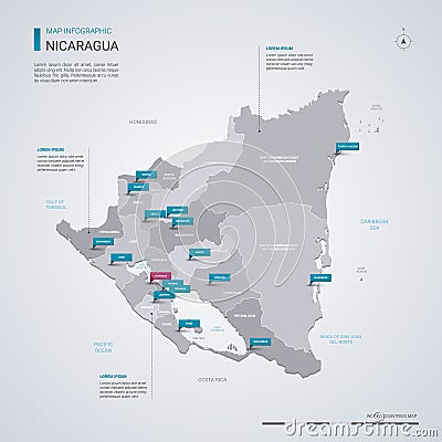 Nicaragua vector map with infographic elements, pointer marks Vector Illustration