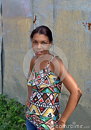 Nicaraguan creole woman posing smile Big Corn Island Nicaragua Stock Photo