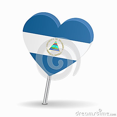 Nicaraguan flag heart-shaped map pointer layout. Vector illustration. Vector Illustration