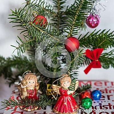 Nice angel and globes Christmas decorations Stock Photo