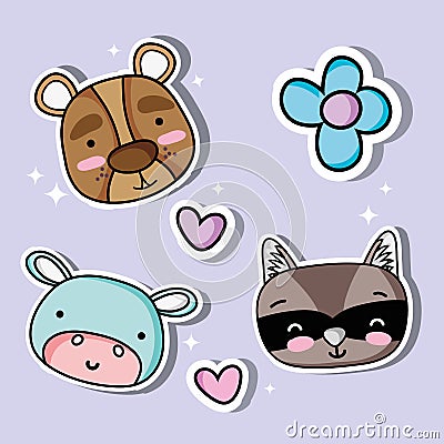 Nice animals patches fashion design Vector Illustration