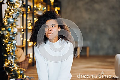 Nice attractive lovely overjoyed woman sits on the floor Stock Photo