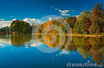 Nice autumn landscape with lake Stock Photo