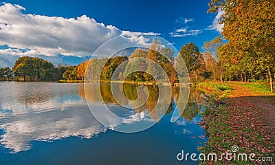 Nice autumn landscape with lake Stock Photo