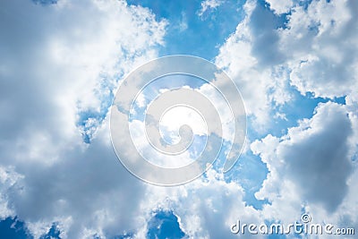 Nice blue sky with sun beam with cloudy, Hope ray. Stock Photo