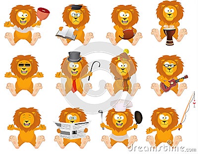 Nice cartoon lions set Vector Illustration