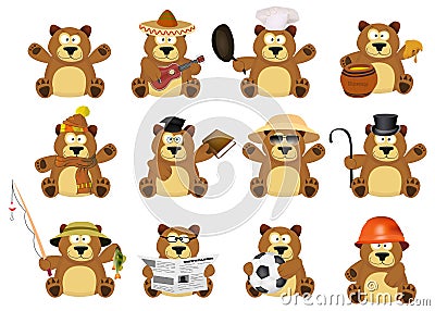 Nice cartoon set of bears Vector Illustration