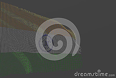 Nice celebration flag 3d illustration - hi-tech picture of India isolated flag made of glowing dots wave on grey background Cartoon Illustration