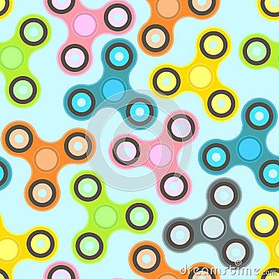 Nice colorful fidget spinners on light blue background seamless pattern Stock Photo