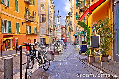 Nice colorful street architecture and church view Stock Photo