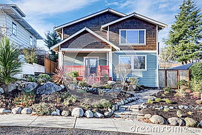 Nice Craftsman home exterior on blue sky background Stock Photo