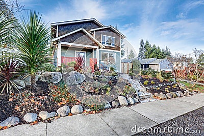 Nice Craftsman home exterior on blue sky background Stock Photo