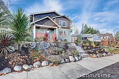 Nice Craftsman home exterior on blue sky background Stock Photo