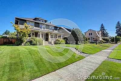 Nice curb appeal of American craftsman style house. Stock Photo