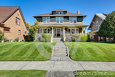 Nice curb appeal of American craftsman style house. Stock Photo