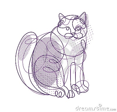 Nice cute cat linear vector illustration, line art drawing of pussycat relaxing, artistic outline minimal sketch of fat and lazy Vector Illustration