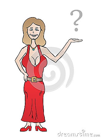 Nice dressed woman with big tits and question mark Vector Illustration