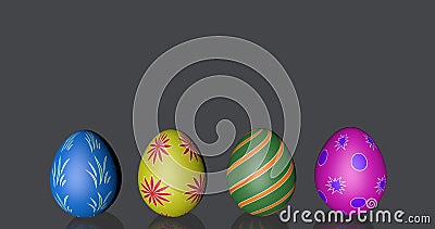 Nice easter eggs four black background with place for the note shining mirror glass Stock Photo