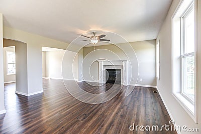 Nice family room in a new construction home in the midwest. Stock Photo