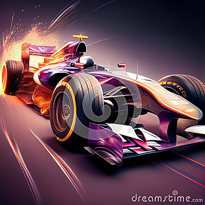 Nice Formula1 Racing Car in exciting motion with bright colors - Generated Artificial Intelligence - AI Stock Photo