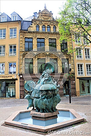 A nice fountain in citycenter of Luxembourg Editorial Stock Photo