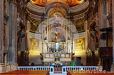 Main nave and presbytery of Saint Francois de Paule church of Francis of Paola in Vieux Vieille Ville old town of Nice in France Editorial Stock Photo