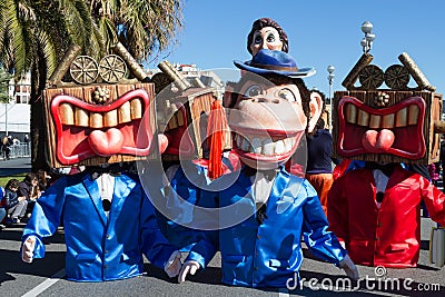 Carnival of Nice in French Riviera, February 22, 2015: The theme for 2015 is The King of Music. Nice, France - Feb 22, 2015 Editorial Stock Photo