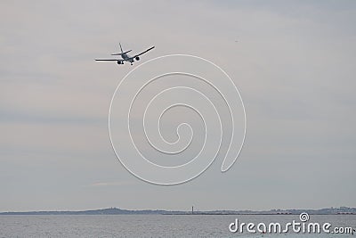 Nice, France - March 8 2023: Emirates Boeing 777 300ER approaching Cote dAzur aiport Editorial Stock Photo